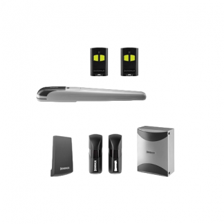 Beninca BOB5024E 24 V-dc single swing gate kit: electromechanical ram motor, control panel, remotes and safety photocells