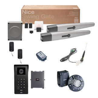 Nice Toona 4024 24V Double Swing Gate Automation Kit with AES OPYN 4G GSM Keypad Intercom, Wireless Detector & BiDi-WiFi